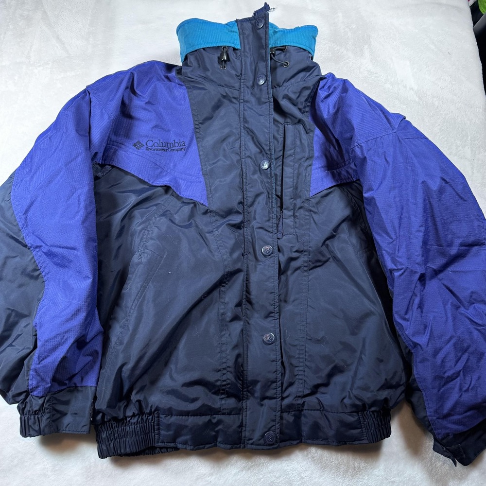 Vintage Columbia Jacket Mens Large Navy Purple Fleece Lined Colorblock 90s